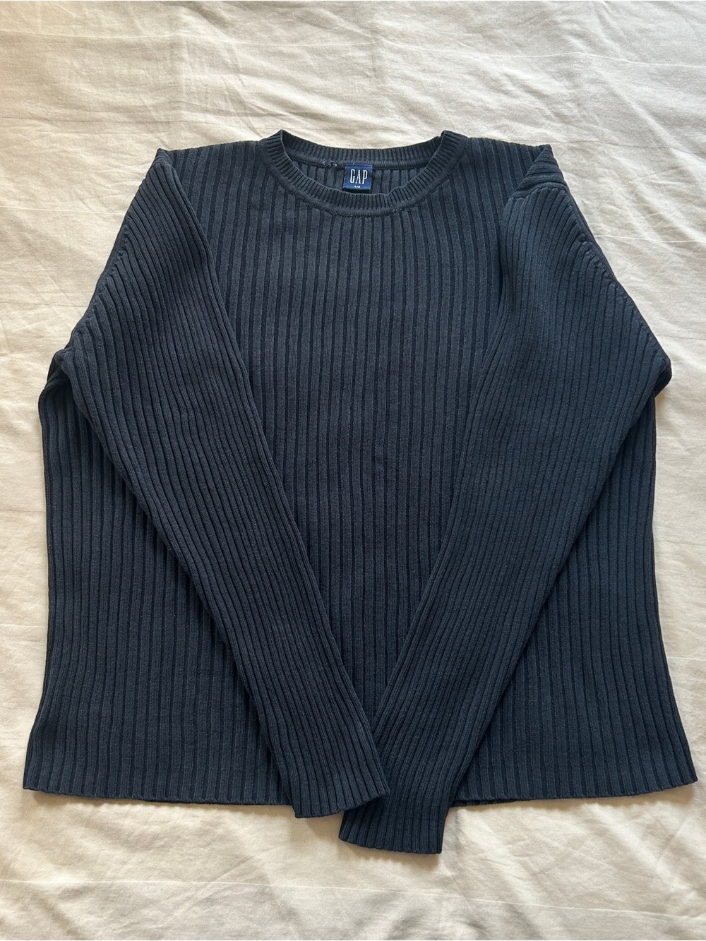 Vintage Made in Hong Kong GAP Men's Ribbed Crewneck Sweater - Dark Blue